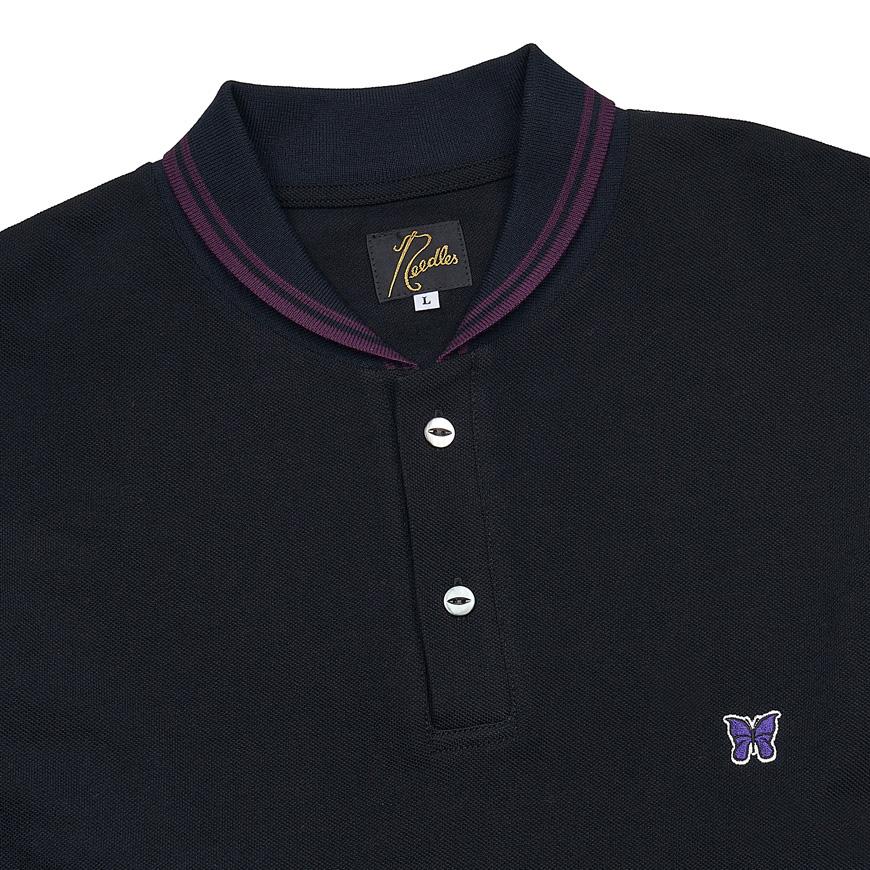 NEEDLES Men’s Shawl Collar Polo T-Shirt QV354C BLACK