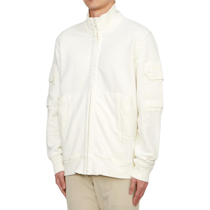 Ten C Men’s Fleece-Lined Zip-Up Knit Jacket White