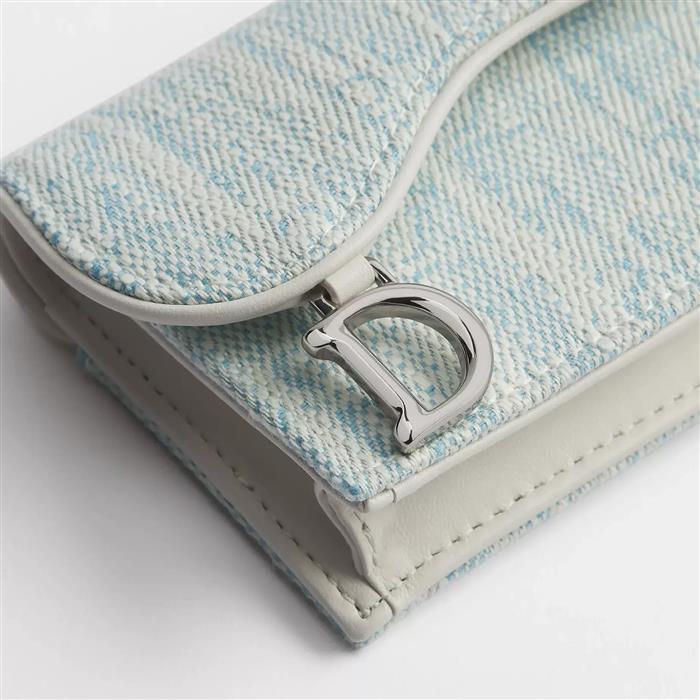 DIOR Saddle Bloom Leather Card Holder Wallet
