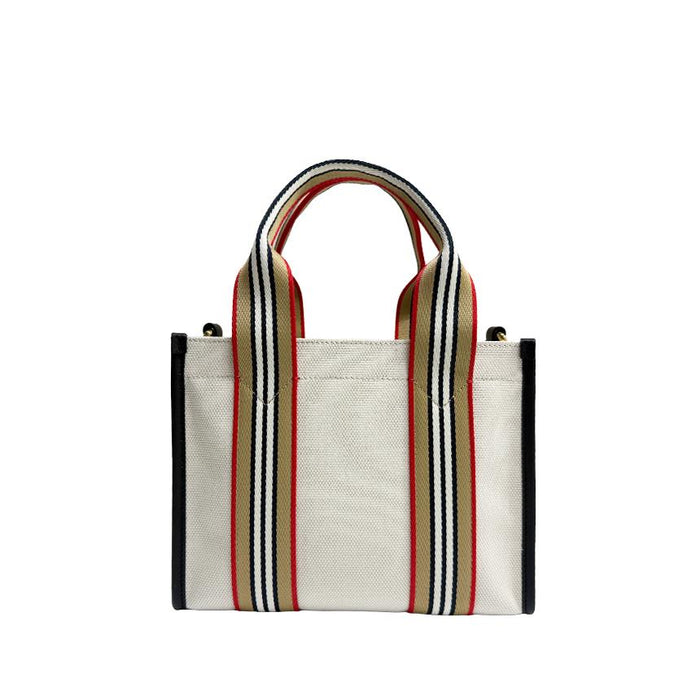 BURBERRY Mini Canvas Stripe Tote Bag Natural 81214931