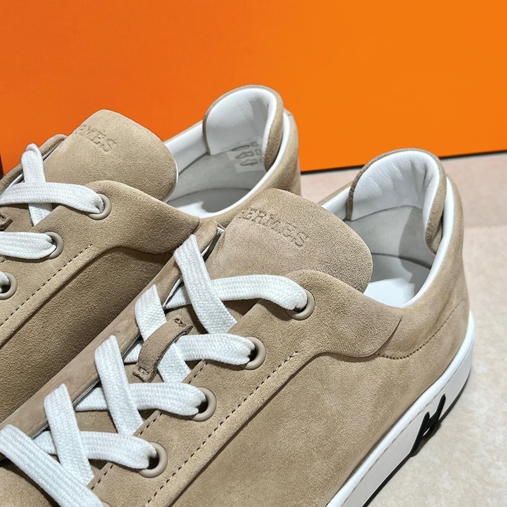 HERMES Women’s Kid Suede Goat Leather Beige Low-Top Sneakers