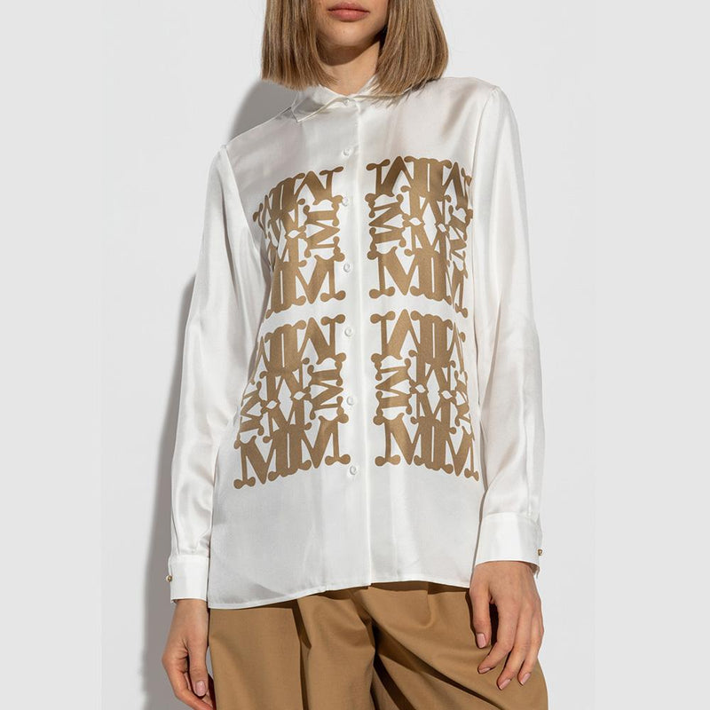Max Mara Regno Logo Silk Shirt White 1116094106002