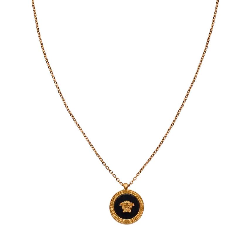 Versace Black Enamel Medusa Gold-Tone Pendant Necklace