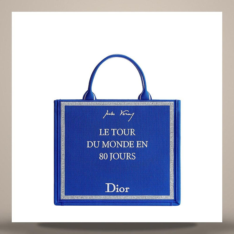 DIOR Blue/White Embroidered Book Tote Strap Bag Medium Crossbod 1BTSH299JAL H052