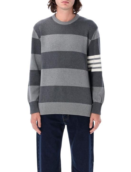 THOM BROWNE Tonal Grey Wool Round Neck Sweater fo MKA523AY3016982 TONAL GREY DOM