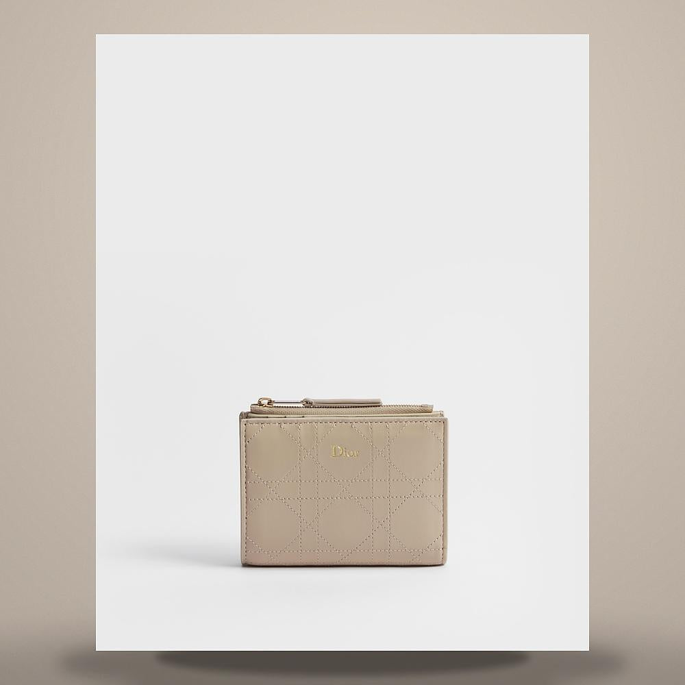 DIOR Trianon Dahlia Trench Flat Cannage Lambskin Card Holder Wallet