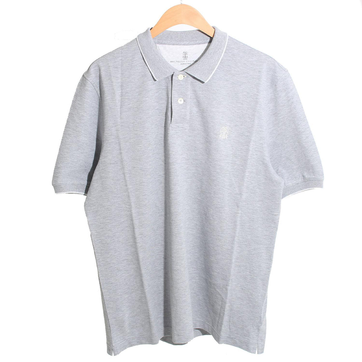 Brunello Cucinelli Embroidered Logo Grey Cotton Polo Shirt