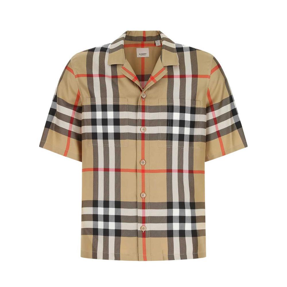 BURBERRY Beige Check Short Sleeve Shirt for Men