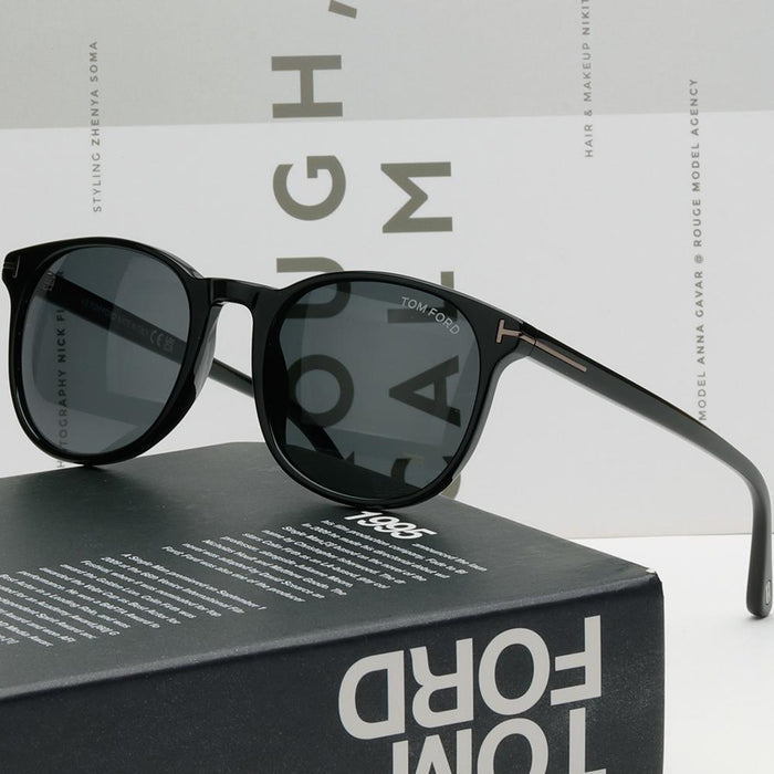 TOM FORD Black Acetate Round Unisex Sunglasses TF858N 01A ANSEL