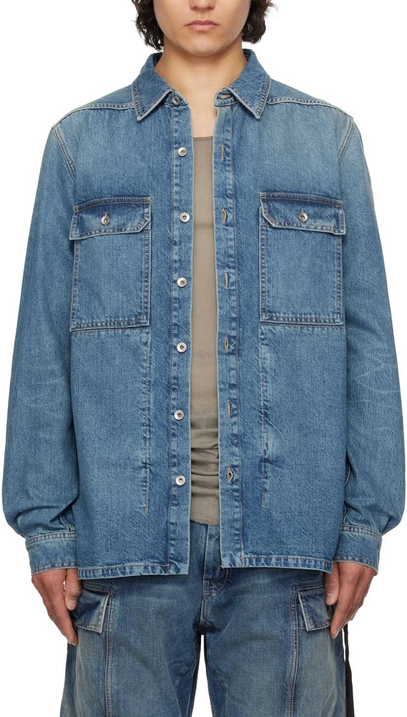 Rick Owens Washed Indigo Denim Overshirt Long Sleeve Shirt DU01E3755 DWB 06