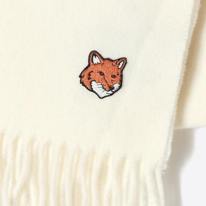 Maison Kitsune Fox Head Wool Scarf Paper Beige Unisex PM06201 WB0044 P205