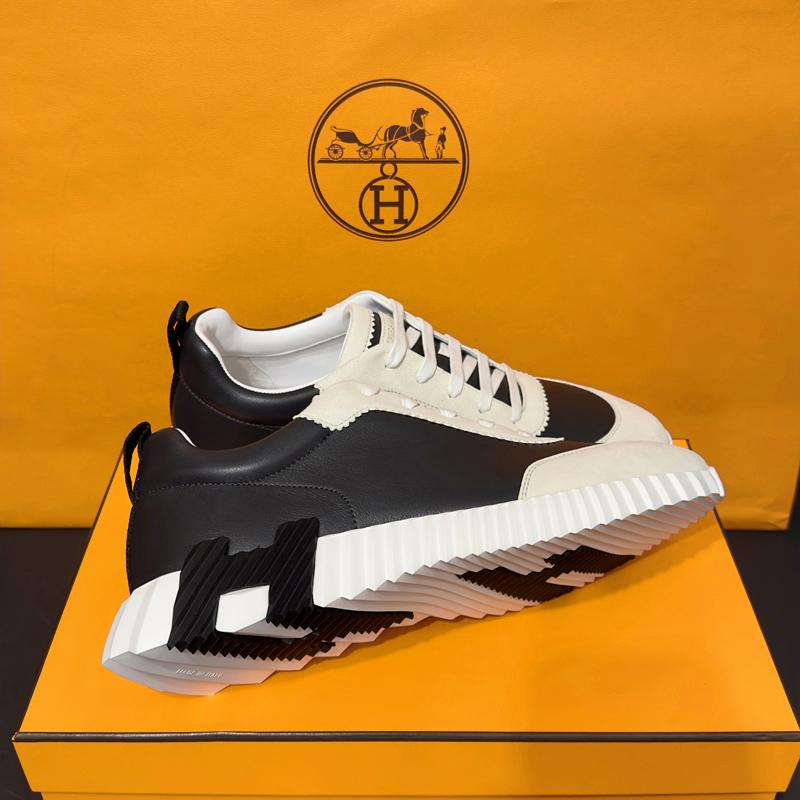 HERMES Men’s Bouncing Goat Leather Black H Logo Low-Top Sneakers