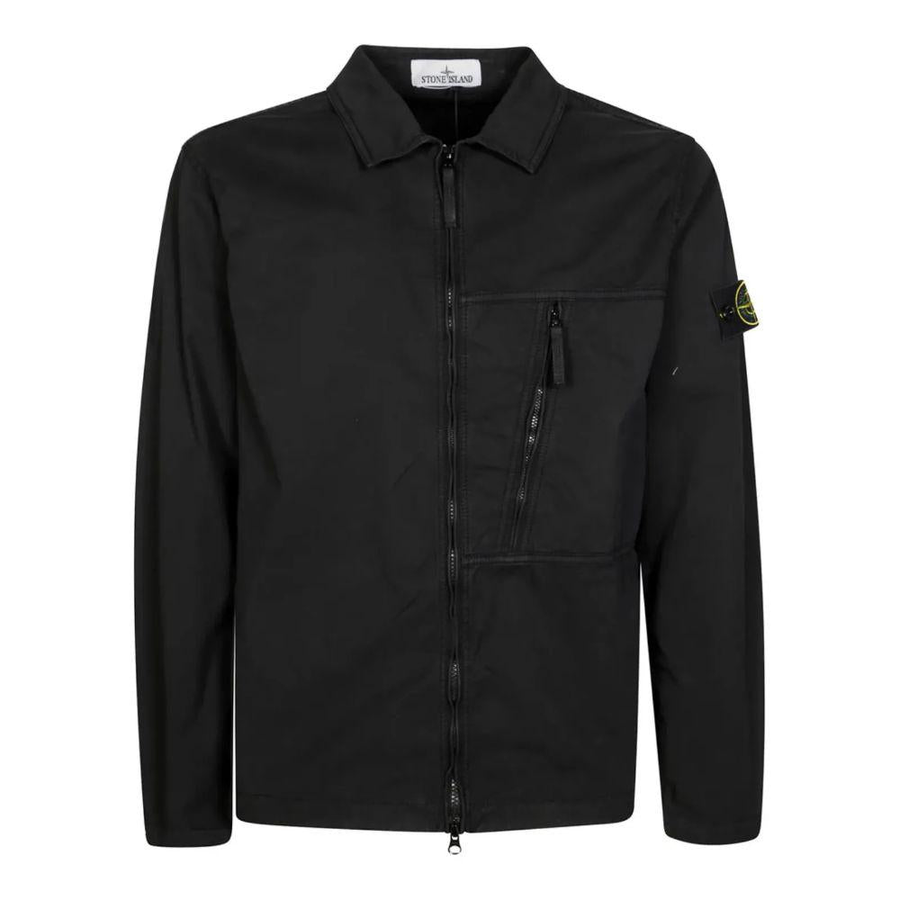 STONE ISLAND Black Cotton Logo Patch Overshirt Jacket M K2S151200003 S0010 V0029