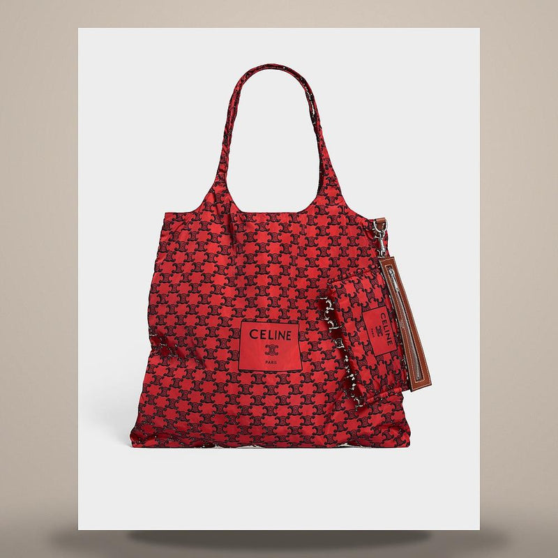 CELINE Padded Shopping Bag Nylon Calfskin Ultra Red Black Crossbo L108C4L50 GLL3