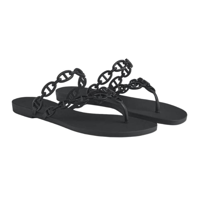 HERMES Island Noir Black Sandals for Women