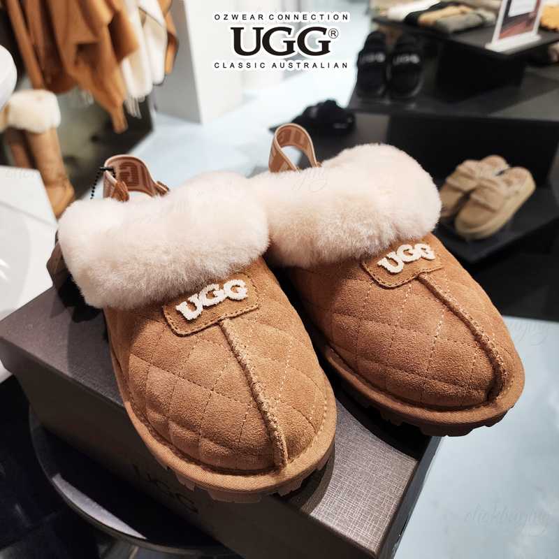 Ugg Matelassé Logo Clog Slippers Women’s Shearling Slide OB114MDE