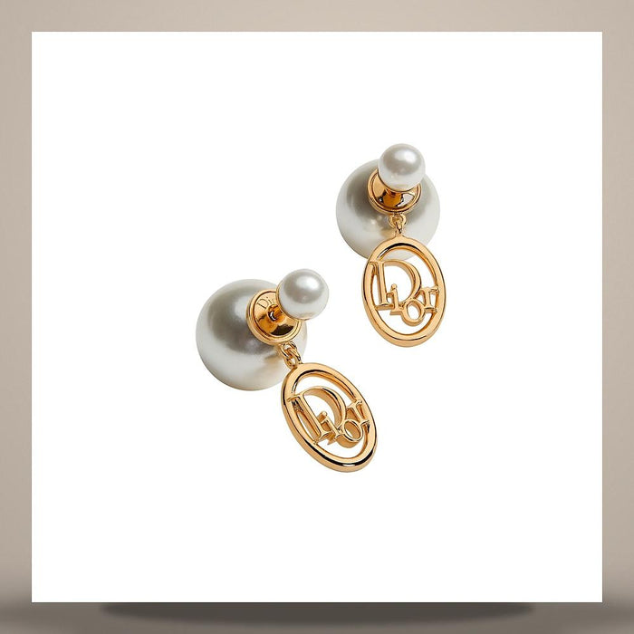 DIOR Tribal Earrings Gold-Tone Metal White Resin Pearls E4881WOMRS D301