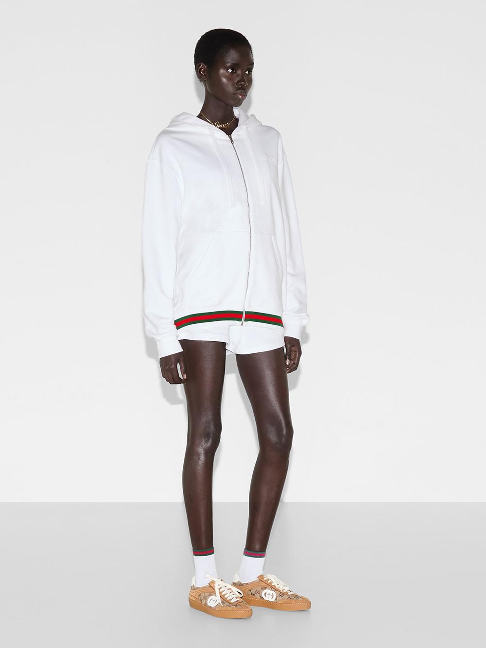 GUCCI Beige Logo Print Cotton Hoodie for Women