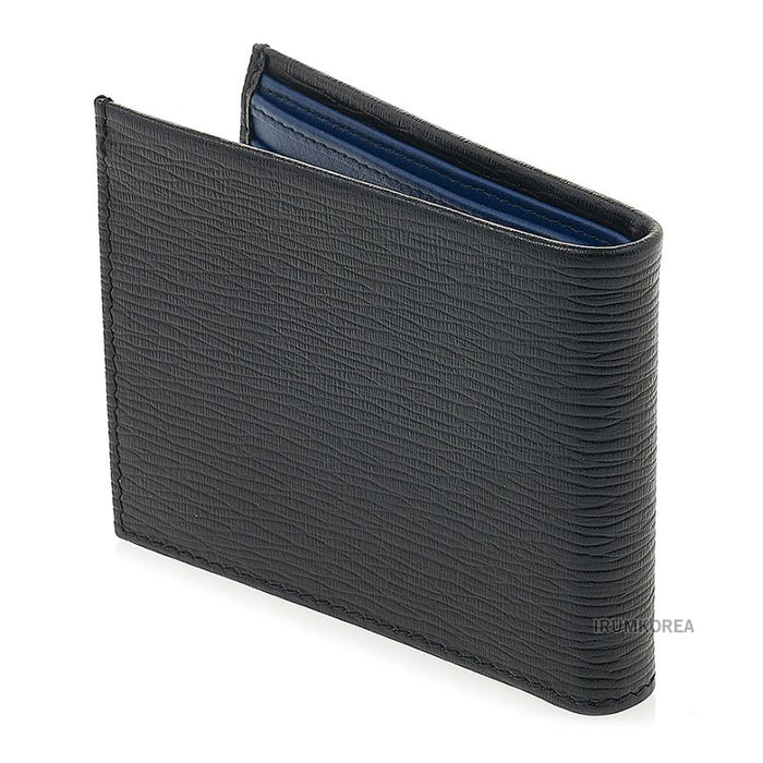 Ferragamo Gancini Bifold Wallet Black Blue Leather Men’s