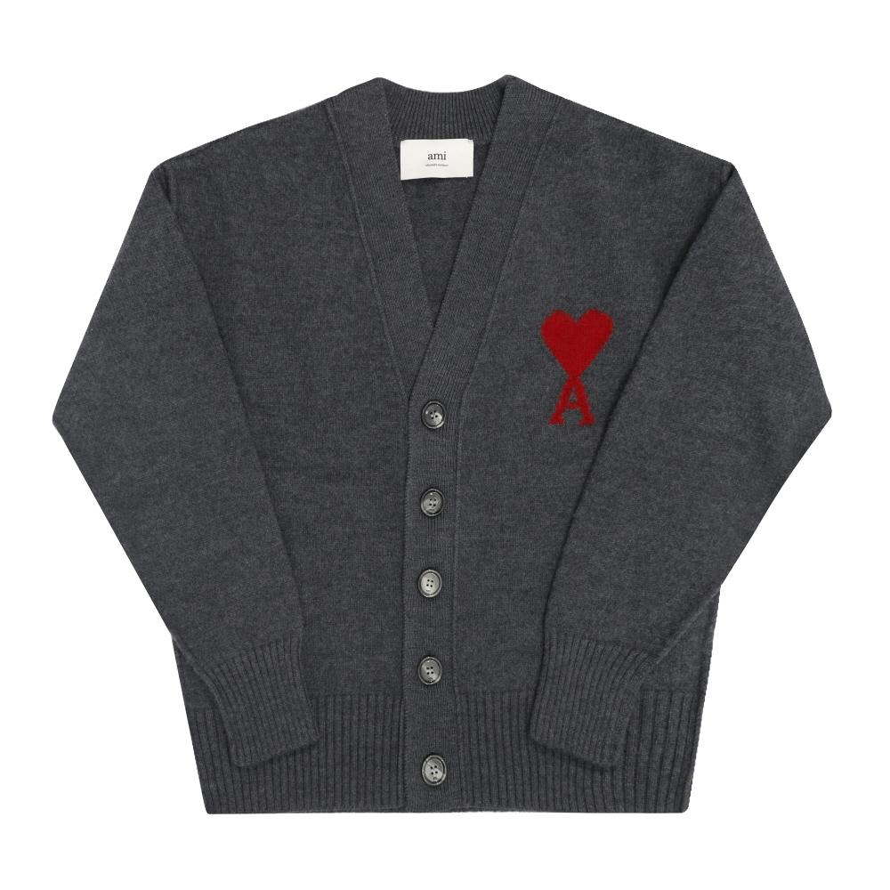 AMI Big Heart Logo Intarsia Unisex Cardigan Knit UKC367 018 084