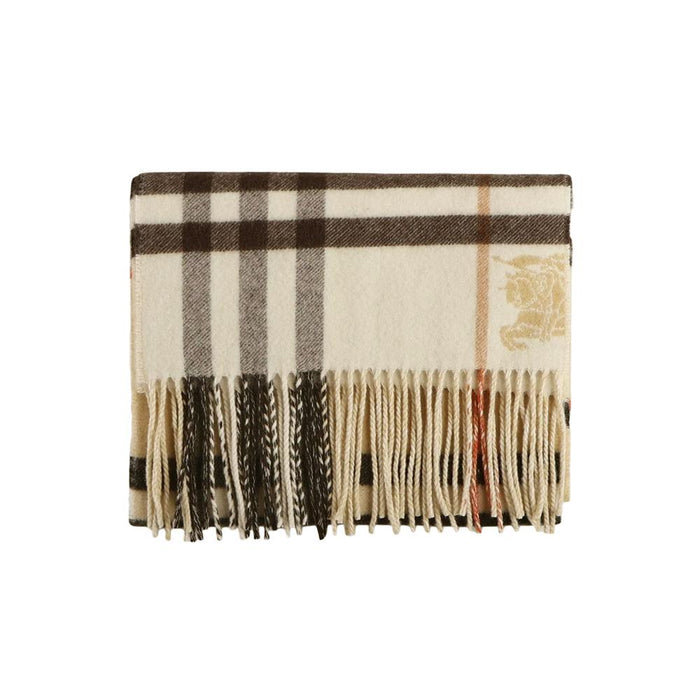 BURBERRY Double Giant Check Scarf Sand Pebble White 8113922
