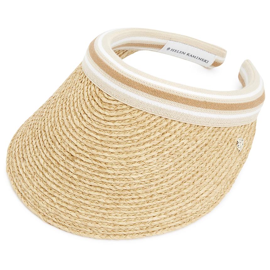 HELEN KAMINSKI Women's Raffia Striped Sun Visor HAT50265 NATURAL NOUGAT STRIPE