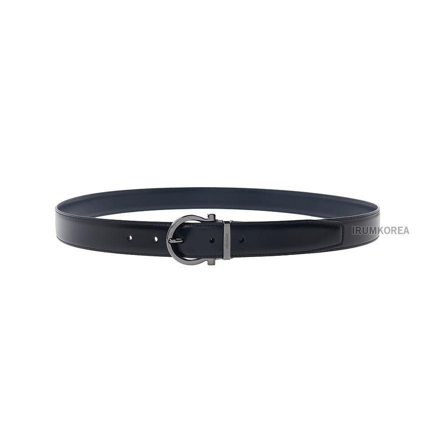 Ferragamo Men’s Reversible Gancini Leather Belt Black/Navy