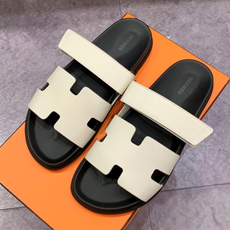 HERMES Chypre Epsom Leather Sandals Ivory Men’s