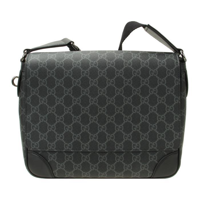 GUCCI GG Emblem Medium Crossbody Bag Black Leather