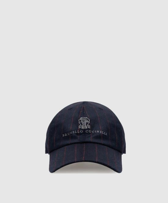 Brunello Cucinelli Wool Blend Logo Baseball Cap for Men MV4419850 CEQ18 NAVY DOM