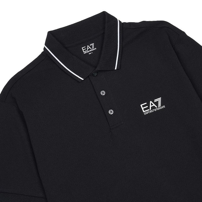 EA7 Men’s Logo Print Polo Shirt Black Cotton