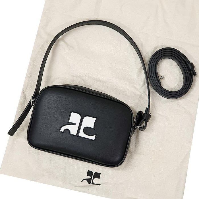 courreges Slim Leather Shoulder Camera Bag Black 124GSA092CR0027
