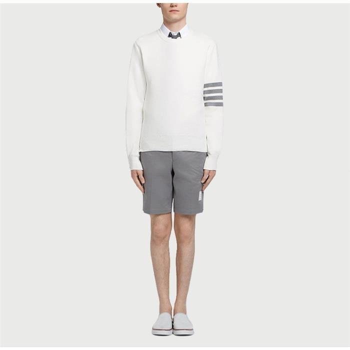 THOM BROWNE 4-Bar White Round Neck Knit Sweater MKA202A 00219 100