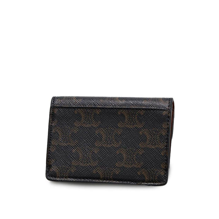 CELINE Triomphe Flap Card Holder Wallet Black Leather Women
