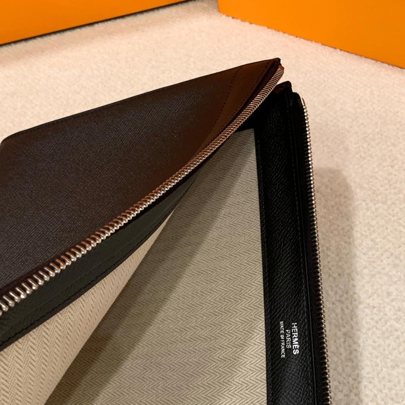 HERMES Evercolor Calfskin Zipper Tablet Pouch Black Unisex