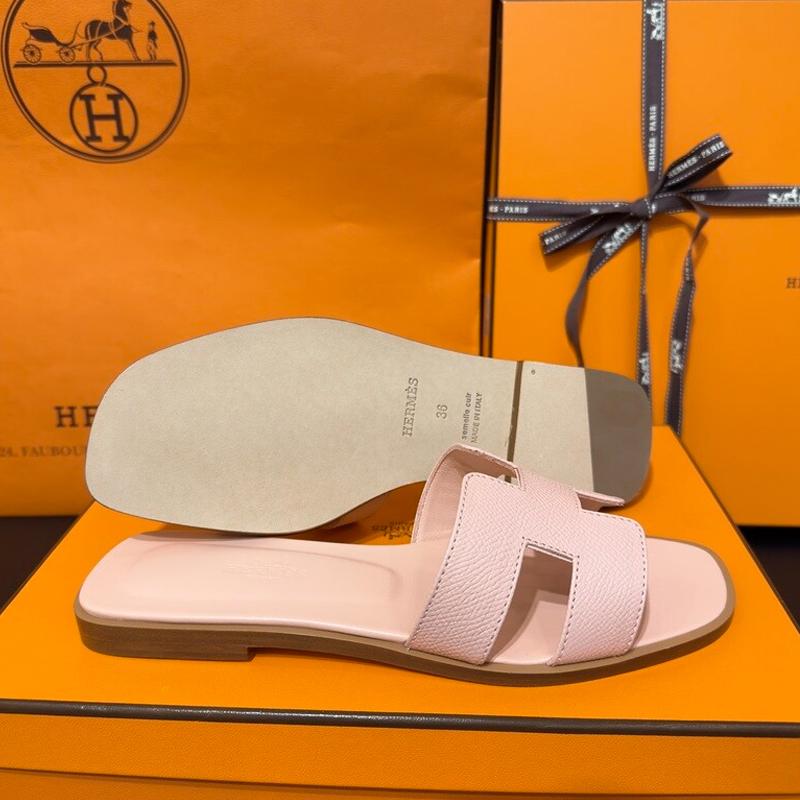 HERMES Oran Sandals Peach Pink Epsom Calfskin Women’s