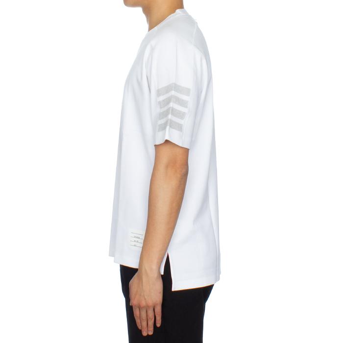 THOM BROWNE White Diagonal Stripe Short Sleeve T-Shirt