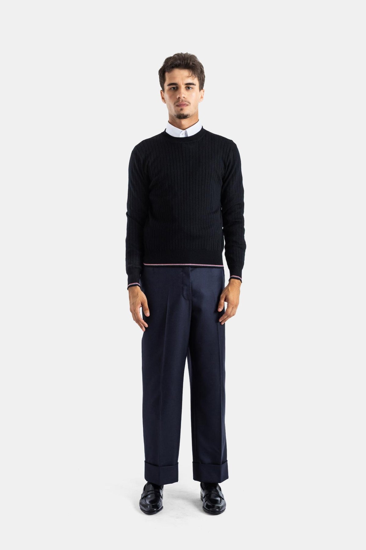THOM BROWNE Wool Round Neck Knit Sweater Men’s Navy