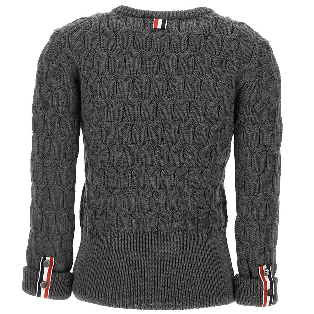 THOM BROWNE Crisscross Crewneck Pullover Knit Sweater Gray Women