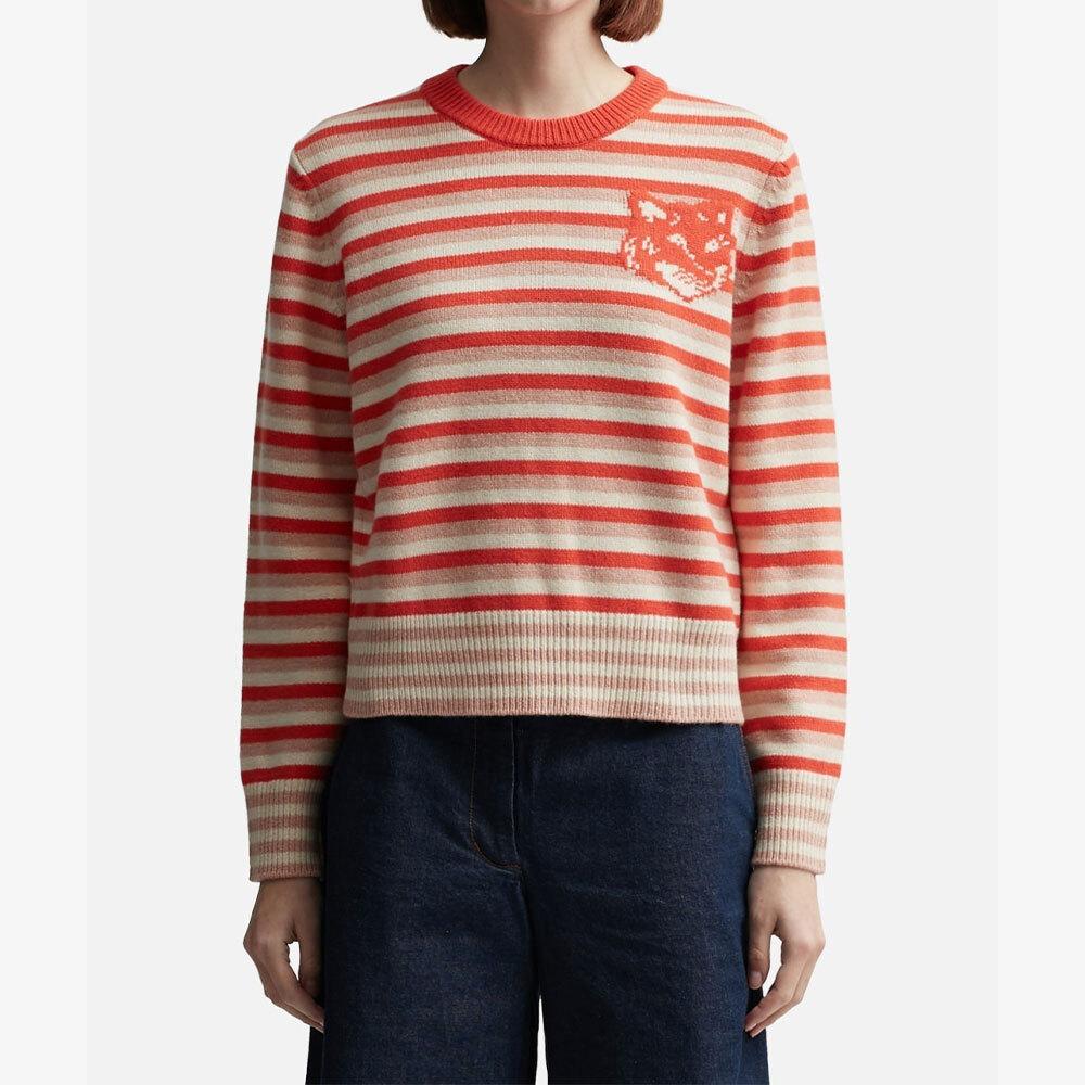Maison Kitsune Fox Head Intarsia Wool Crewneck Sweater Women Blac NW00804 KM0329