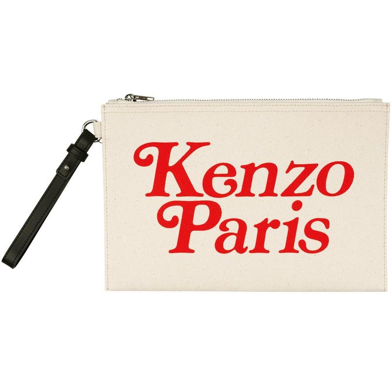 KENZO Logo Print Large Clutch Bag Black Leather