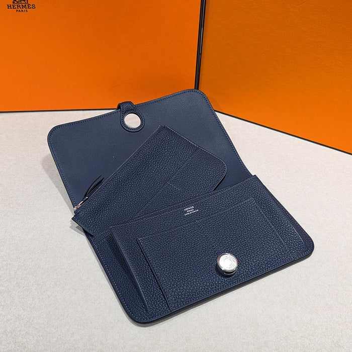 HERMES Togo Leather Dogon Duo Long Wallet Navy Palladium Hardware