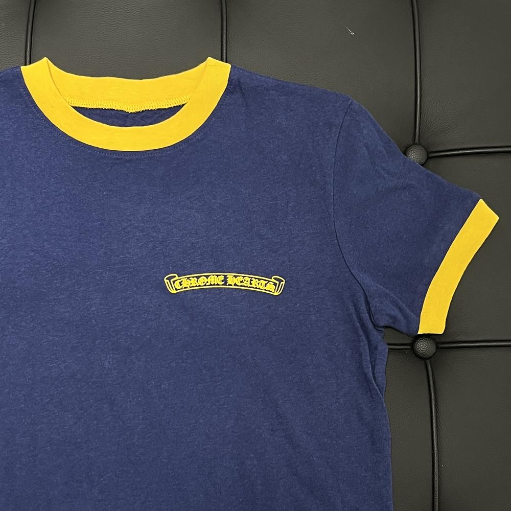 Chrome Hearts Horseshoe Roller Skate Ringer Short Sleeve T-Shirt Navy Yellow