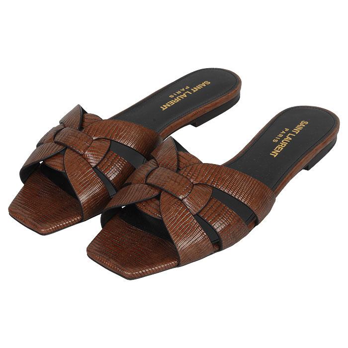 Saint Laurent Lizard Embossed Flat Mule Sandals