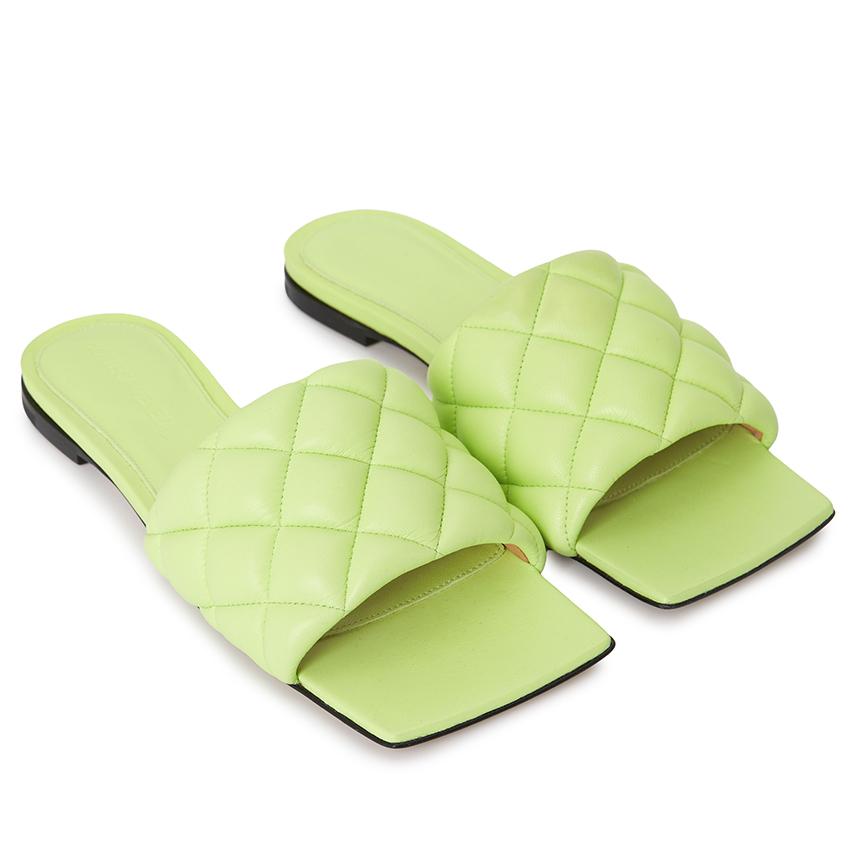 Bottega Veneta Padded Leather Green Slide Sandals Women