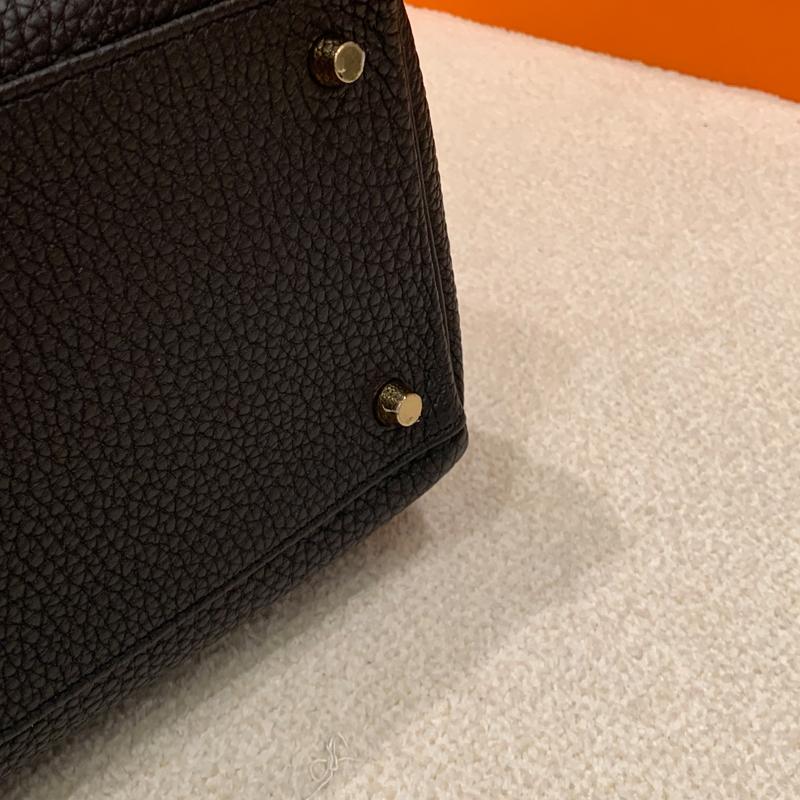 HERMES Kelly Black Leather Tote Bag with Gold Hardware