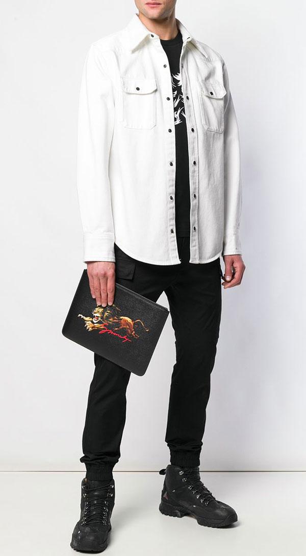 GIVENCHY Black Lion Zip Clutch Bag