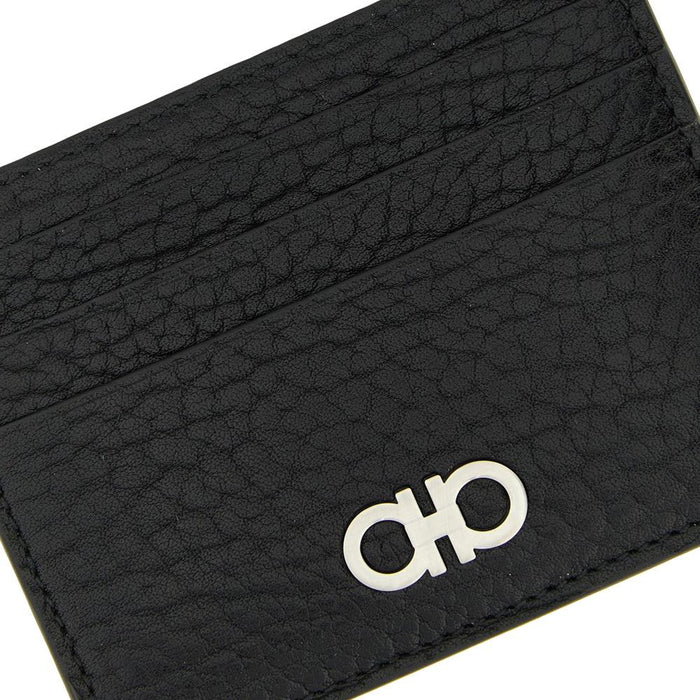 Ferragamo Gancini Black Leather Men's Card Holder Wallet