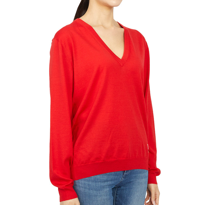 GUCCI Horsebit Red Wool V-Neck Sweater for Women
