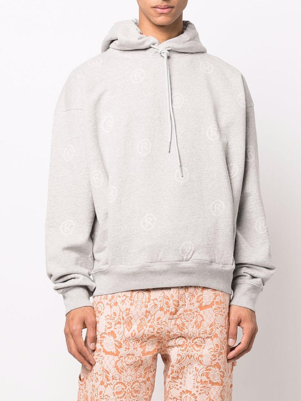 MARTINE ROSE Gray R Logo Pattern Hoodie Sweatshirt CMRSS22602FJ GREY STK